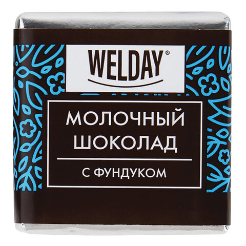 Шоколад порционный с фундуком и печеньем WELDAY, молочный 27%, 400 г (80 плиток Шоколад порционный с фундуком и печеньем WELDAY, молочный 27%, 400 г (80 плиток