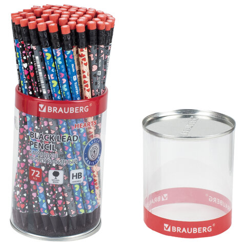 Карандаш чернографитный BRAUBERG "HEARTS", 1 шт., HB, с ластиком, Карандаш чернографитный BRAUBERG "HEARTS", 1 шт., HB, с ластиком,