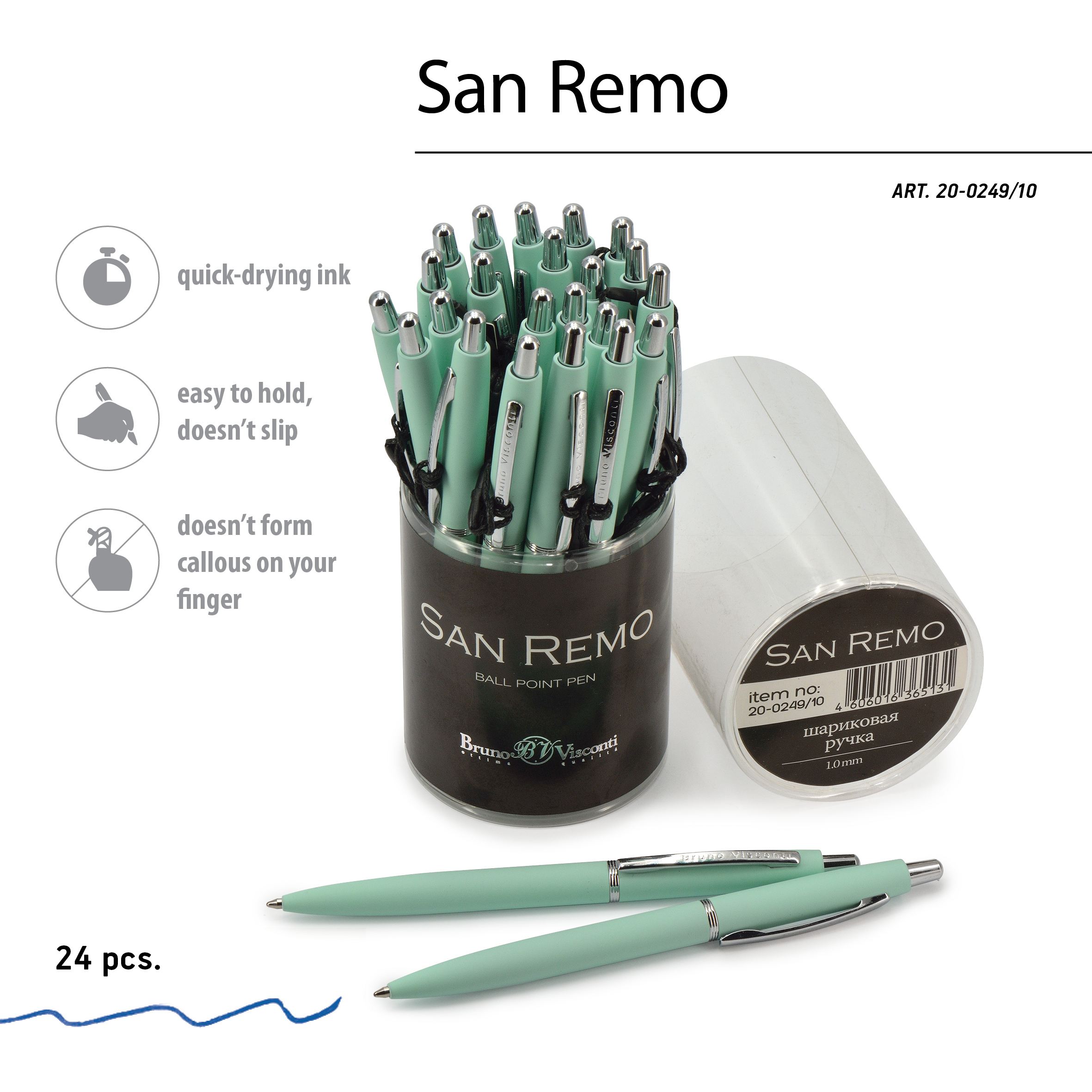 РУЧКА "SAN REMO" ШАРИКОВАЯ, АВТОМАТИЧЕСКАЯ, МЯТНЫЙ МЕТАЛЛИЧЕСКИЙ РУЧКА "SAN REMO" ШАРИКОВАЯ, АВТОМАТИЧЕСКАЯ, МЯТНЫЙ МЕТАЛЛИЧЕСКИЙ