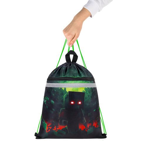 Мешок для обуви BRAUBERG, с петлей, светоотражающая полоса, 2 отделения, 46х36 Мешок для обуви BRAUBERG, с петлей, светоотражающая полоса, 2 отделения, 46х36