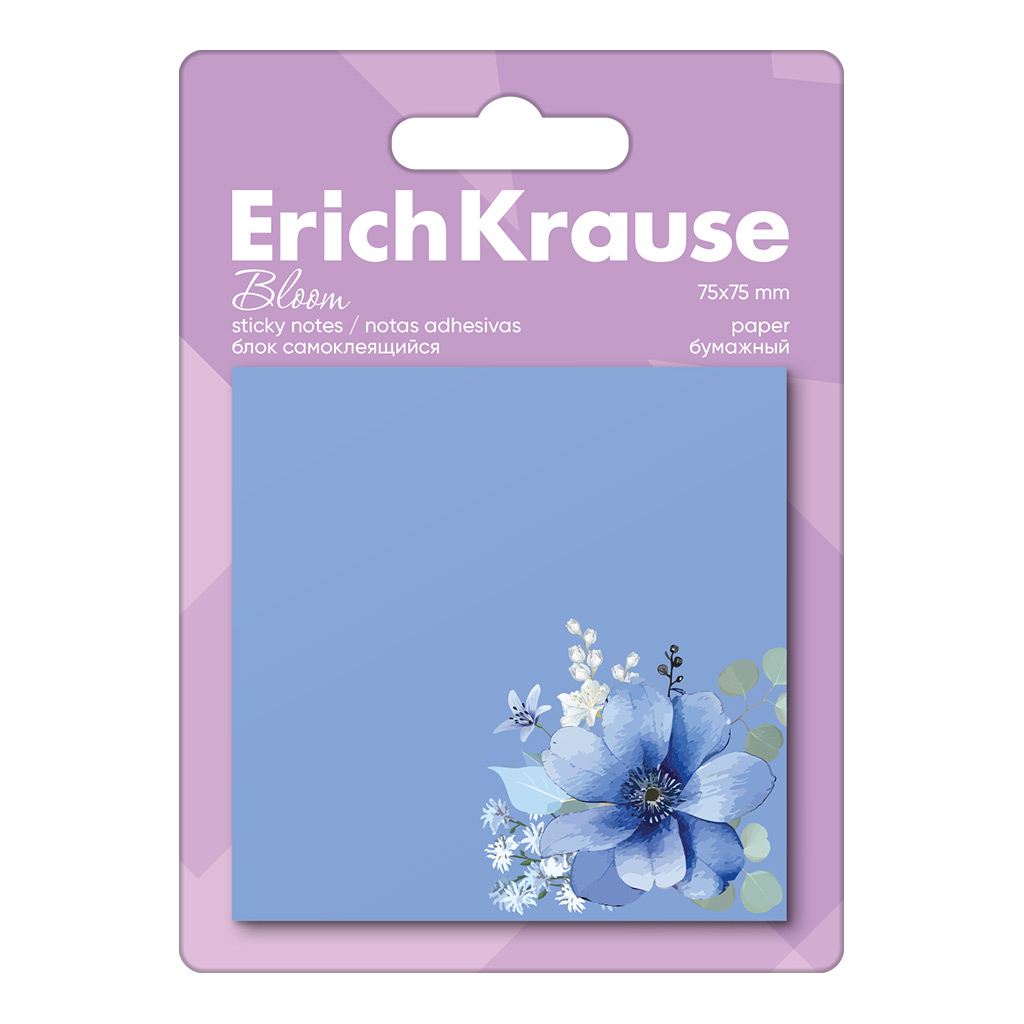 Блок самоклеящийся бумажный Erich Krause Pastel Bloom, 75х75 мм, 50 листов Блок самоклеящийся бумажный Erich Krause Pastel Bloom, 75х75 мм, 50 листов