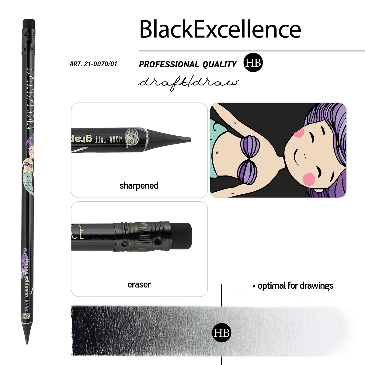 НАБОР ИЗ 5-ТИ КАРАНДАШЕЙ ЧЕРНОГРАФИТОВЫХ С ЛАСТИКОМ "Black Excellence.