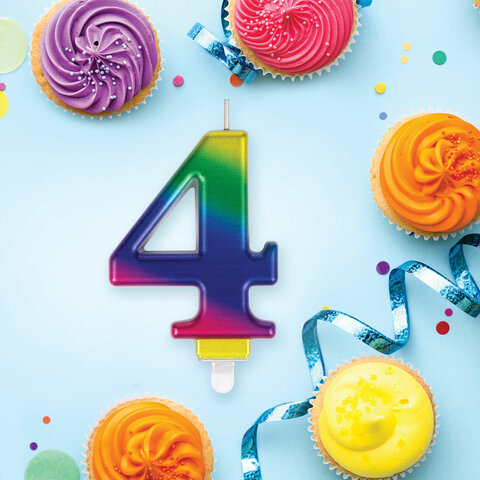 Свеча-цифра для торта "4" "Радужная", 9 см, ЗОЛОТАЯ СКАЗКА, Свеча-цифра для торта "4" "Радужная", 9 см, ЗОЛОТАЯ СКАЗКА,