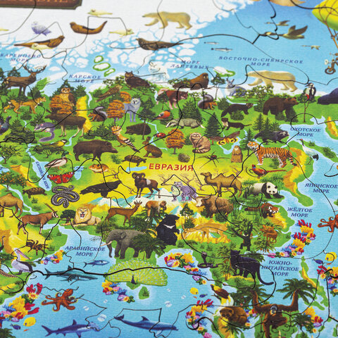 Интерактивная деревянная карта-пазл GLOBEN "Животный и растительный мир