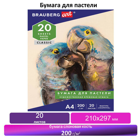 Папка для пастели А4, 210х297 мм, 20 л., BRAUBERG, тонированная бумага (слоновая Папка для пастели А4, 210х297 мм, 20 л., BRAUBERG, тонированная бумага (слоновая