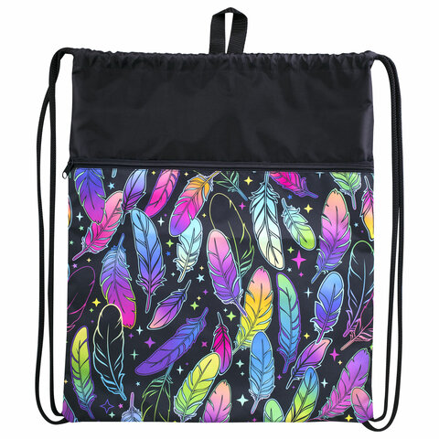 Мешок для обуви BRAUBERG БОЛЬШОЙ, с ручкой, карман на молнии, сетка, 51х41 см,