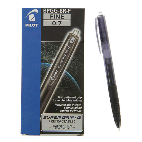 Ручка шариковая автоматическая с грипом PILOT Super Grip G, ЧЕРНАЯ, линия 0,21
