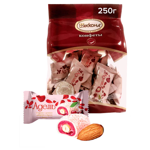 Конфеты АККОНД "Адель" с цельным миндалём со вкусом вишни, 250 г Конфеты АККОНД "Адель" с цельным миндалём со вкусом вишни, 250 г