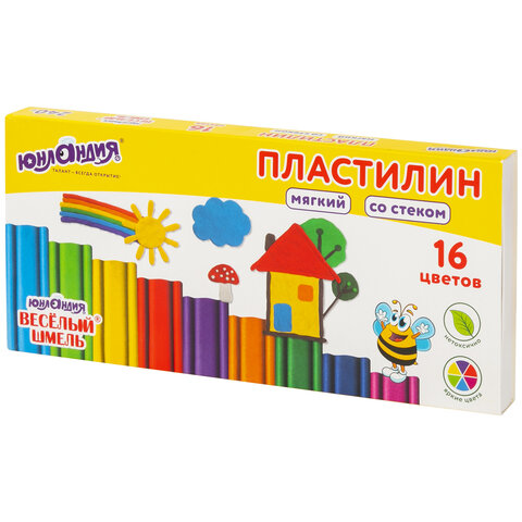 Пластилин мягкий ЮНЛАНДИЯ "ВЕСЕЛЫЙ ШМЕЛЬ", 16 цветов, 240 г, СО