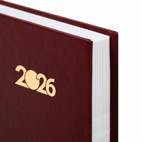 Ежедневник датированный 2026 145х215 мм, А5, STAFF, обложка бумвинил, бордовый, Ежедневник датированный 2026 145х215 мм, А5, STAFF, обложка бумвинил, бордовый,