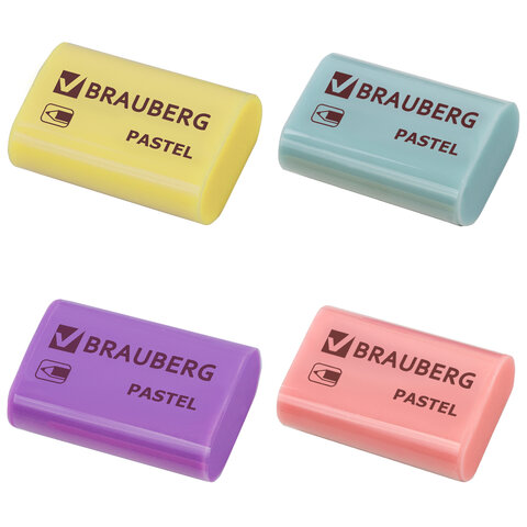 Ластик BRAUBERG "Pastel", 37х24х11мм, ассорти пастельных цветов, Ластик BRAUBERG "Pastel", 37х24х11мм, ассорти пастельных цветов,
