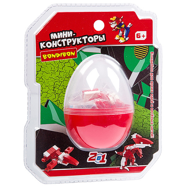 Мини-конструктор в красн. яйце, 2в1-динозавр , 51 дет., BONDIBON, PVC 17?14,5?6 Мини-конструктор в красн. яйце, 2в1-динозавр , 51 дет., BONDIBON, PVC 17?14,5?6
