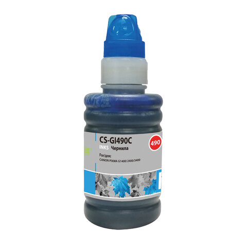 Чернила CACTUS (CS-GI490C) для СНПЧ CANON Pixma G1400/G2400/G3400, голубые, 0,1 Чернила CACTUS (CS-GI490C) для СНПЧ CANON Pixma G1400/G2400/G3400, голубые, 0,1