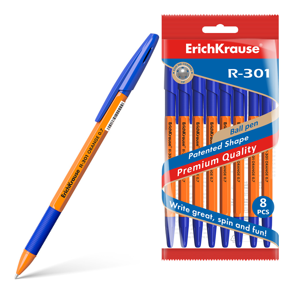 Ручка шариковая Erich Krause® R-301 Orange Stick&Grip 0.7, цвет чернил синий Ручка шариковая Erich Krause® R-301 Orange Stick&Grip 0.7, цвет чернил синий