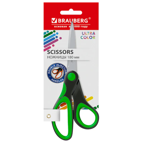 Ножницы BRAUBERG "ULTRA COLOR", 180 мм, эргономичные прорезиненные