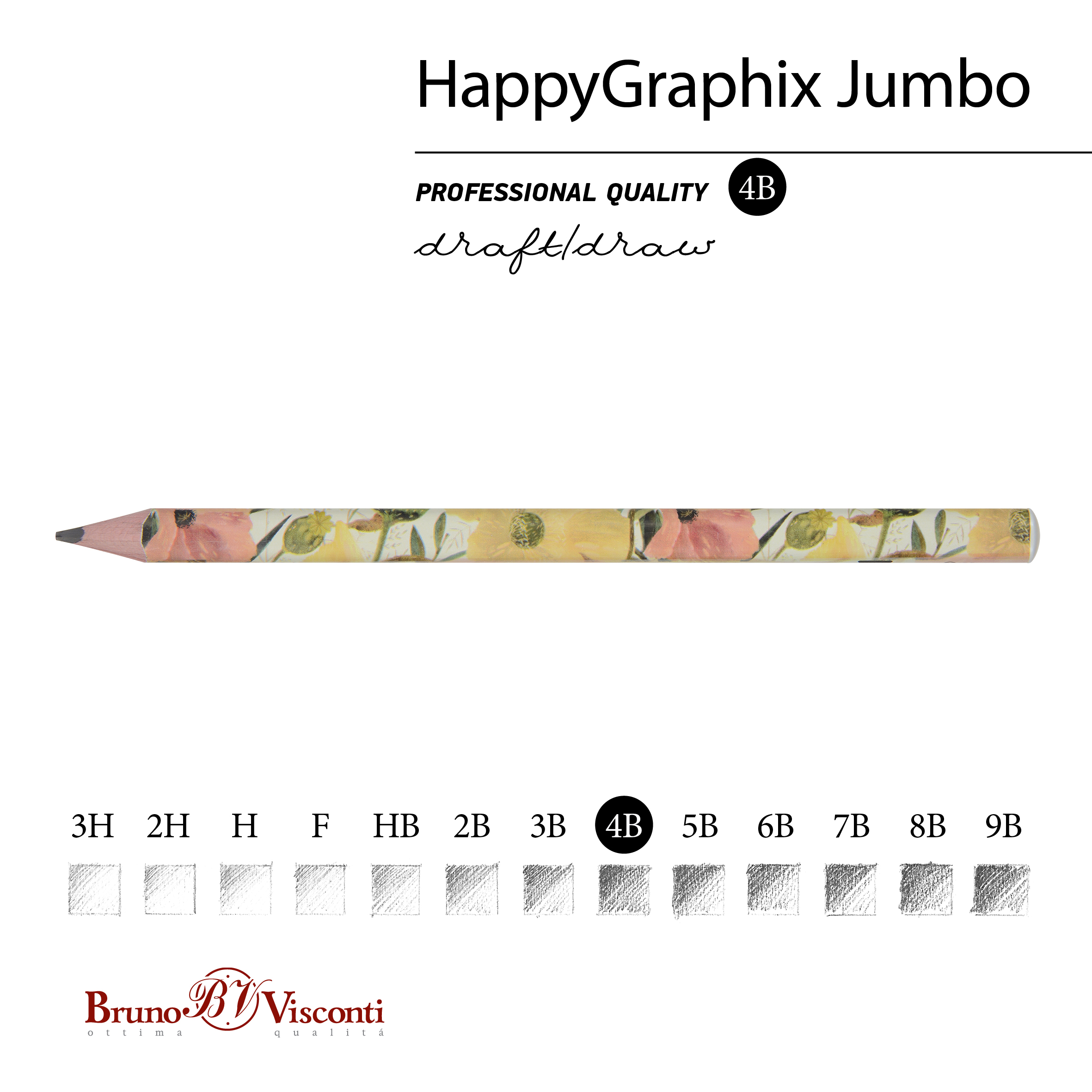КАРАНДАШ ЧЕРНОГРАФИТОВЫЙ "HappyGraphix Jumbo. Цветочная романтика" 4В, КАРАНДАШ ЧЕРНОГРАФИТОВЫЙ "HappyGraphix Jumbo. Цветочная романтика" 4В,