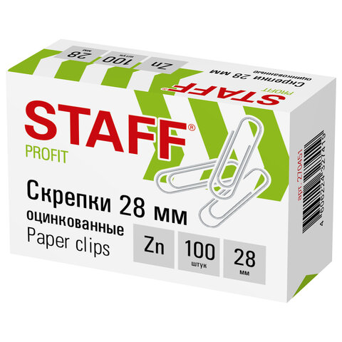Скрепки STAFF, 28 мм, оцинкованные, 100 шт., в картонной коробке, 270451 Скрепки STAFF, 28 мм, оцинкованные, 100 шт., в картонной коробке, 270451