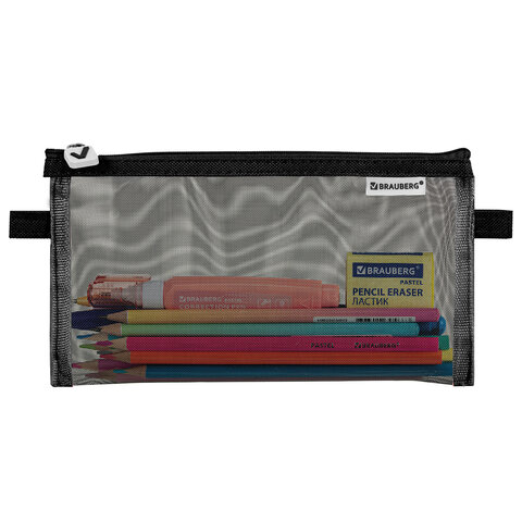 Пенал-конверт BRAUBERG, сетка, 22x10 см, черный, 272237 Пенал-конверт BRAUBERG, сетка, 22x10 см, черный, 272237