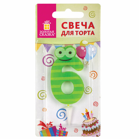 Свеча-цифра для торта "6" "С глазками", 6 см, ЗОЛОТАЯ Свеча-цифра для торта "6" "С глазками", 6 см, ЗОЛОТАЯ