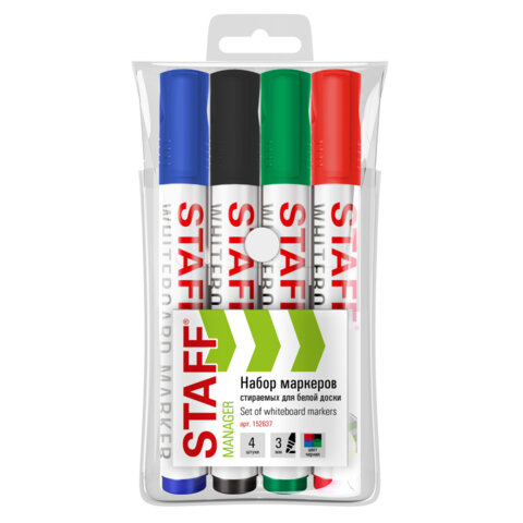 Маркеры стираемые для белой доски НАБОР 4 ЦВЕТА, STAFF "MANAGER" Маркеры стираемые для белой доски НАБОР 4 ЦВЕТА, STAFF "MANAGER"