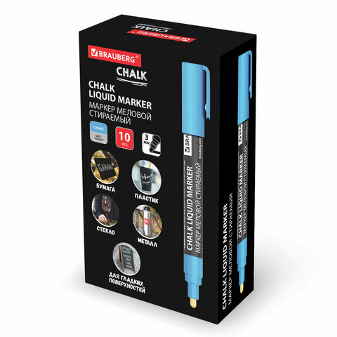 Маркер меловой CHALK LIQUID MARKER, СИНИЙ, 3 мм, стираемый, BRAUBERG Маркер меловой CHALK LIQUID MARKER, СИНИЙ, 3 мм, стираемый, BRAUBERG