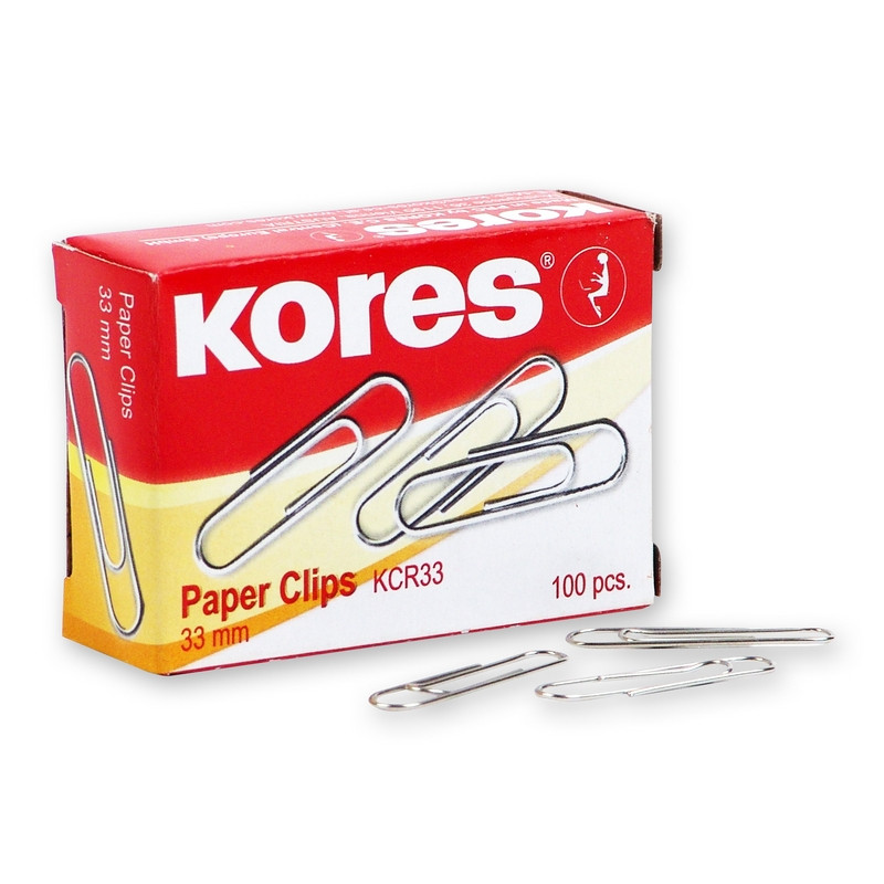 Скрепки 33 мм 100 шт./уп. KORES 43011: никель,кругл,с отгибом,к/кор штр. Скрепки 33 мм 100 шт./уп. KORES 43011: никель,кругл,с отгибом,к/кор штр.