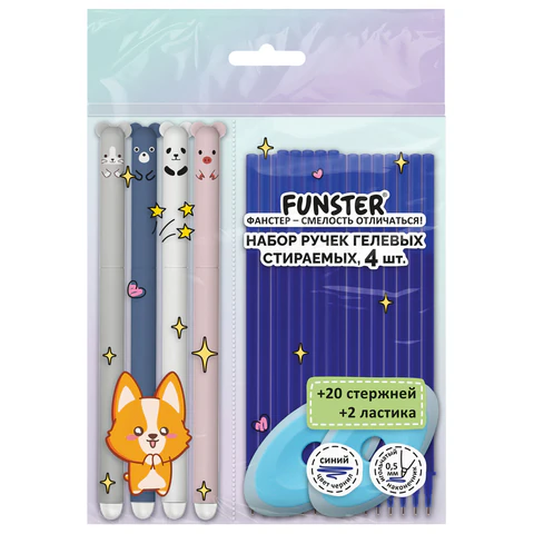 Ручки гелевые стираемые FUNSTER (ФАНСТЕР) "CUTE ANIMALS", СИНИЕ, НАБОР Ручки гелевые стираемые FUNSTER (ФАНСТЕР) "CUTE ANIMALS", СИНИЕ, НАБОР