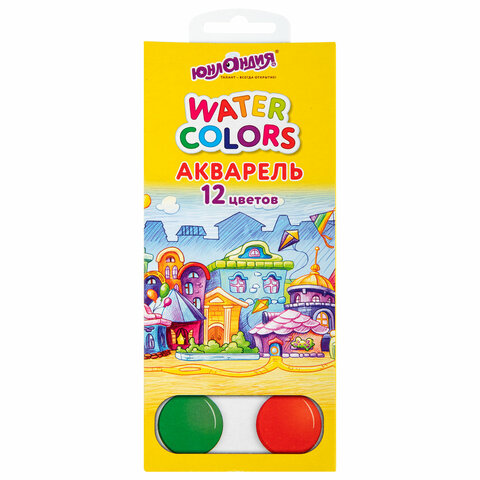 Краски акварельные ЮНЛАНДИЯ "ДОМИКИ", 12 цветов, медовые, круглые