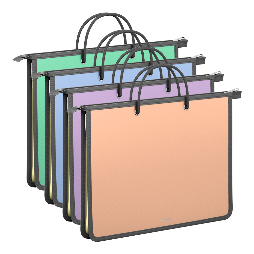 Папка на верхней молнии пластиковая Erich Krause Matt Pastel Bloom, с ручками, Папка на верхней молнии пластиковая Erich Krause Matt Pastel Bloom, с ручками,