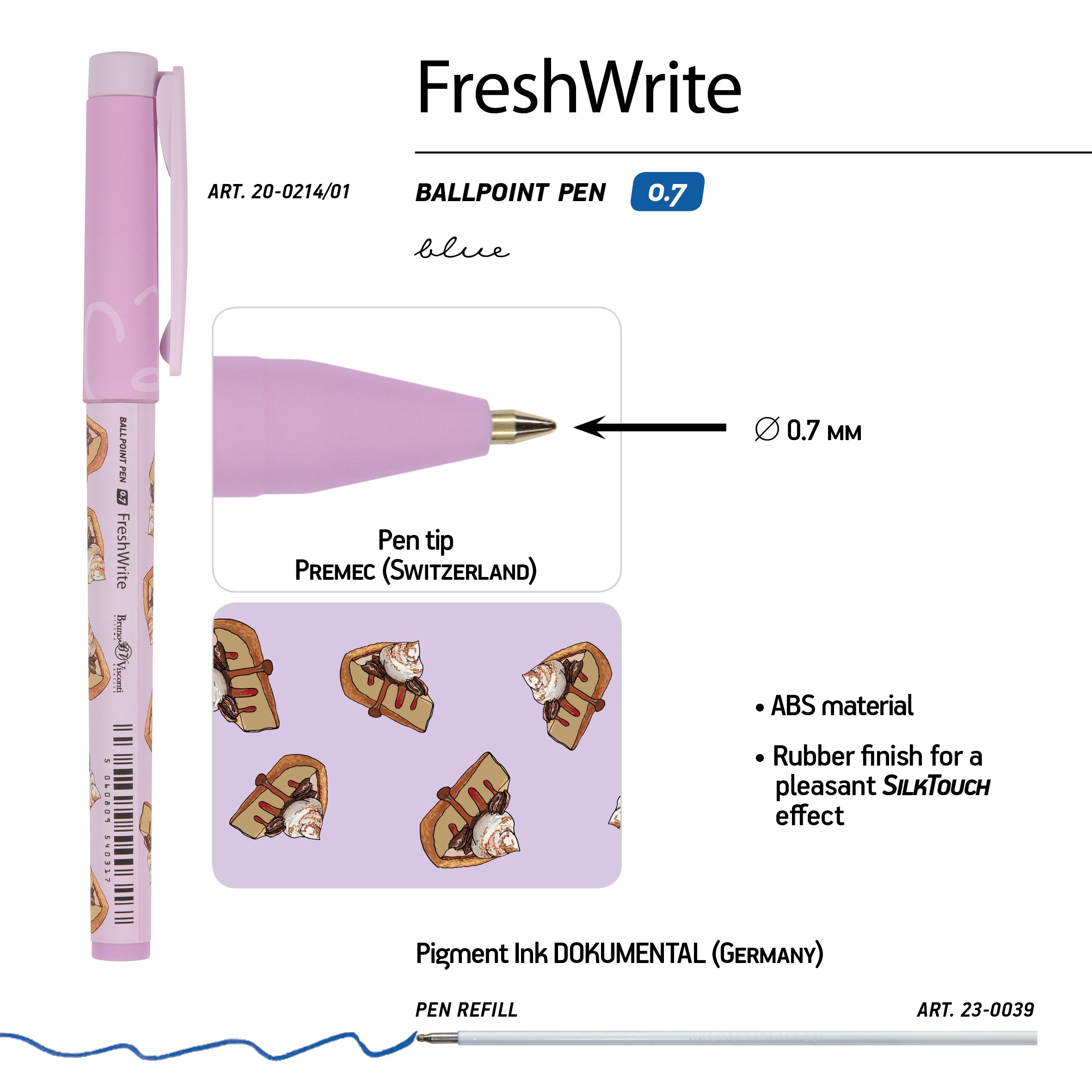 РУЧКА "FreshWrite. Кофемания. Чизкейк" ШАРИКОВАЯ 0.7 ММ, СИНЯЯ