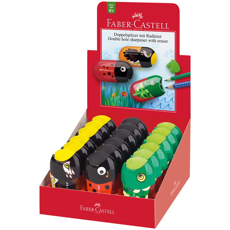 Точилка пластиковая с ластиком Faber-Castell "Animals", 2 отверстия, Точилка пластиковая с ластиком Faber-Castell "Animals", 2 отверстия,