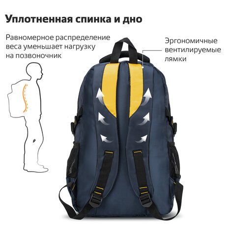 Рюкзак BRAUBERG TITANIUM универсальный, синий, желтые вставки, 45х28х18см, Рюкзак BRAUBERG TITANIUM универсальный, синий, желтые вставки, 45х28х18см,