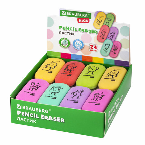Ластик BRAUBERG KIDS "Fruits", 50х23х10 мм, пастельные цвета ассорти, Ластик BRAUBERG KIDS "Fruits", 50х23х10 мм, пастельные цвета ассорти,