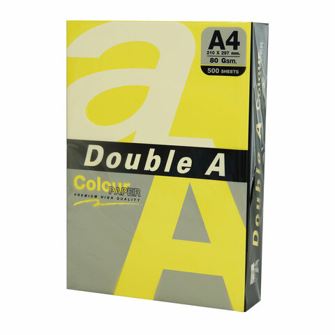 Бумага цветная DOUBLE A, А4, 80 г/м2, 500 л., интенсив, желтая Бумага цветная DOUBLE A, А4, 80 г/м2, 500 л., интенсив, желтая