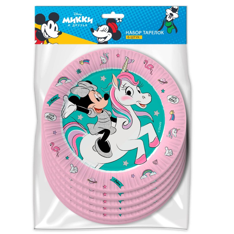 Minnie Mouse. Набор бумажных тарелок, розовый - 3, 6 штук d=180 мм Minnie Mouse. Набор бумажных тарелок, розовый - 3, 6 штук d=180 мм
