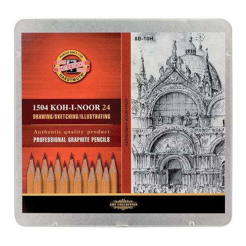 Карандаши чернографитные KOH-I-NOOR 1500, НАБОР 24 шт., 8В-10H, без резинки, Карандаши чернографитные KOH-I-NOOR 1500, НАБОР 24 шт., 8В-10H, без резинки,