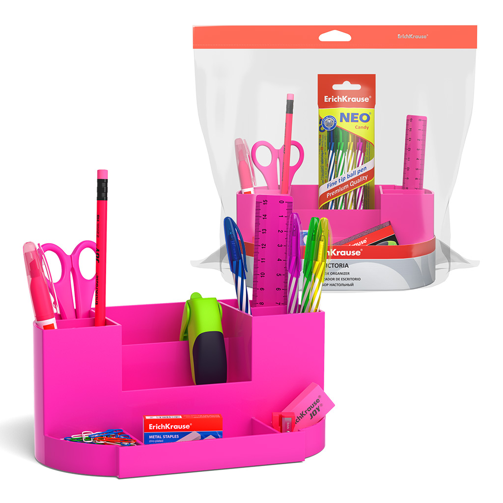 Набор настольный Erich Krause Victoria, Neon Solid, розовый Набор настольный Erich Krause Victoria, Neon Solid, розовый