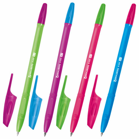 Ручки шариковые BRAUBERG "X-333 NEON MIX", НАБОР 8 ШТУК, СИНИЕ, узел