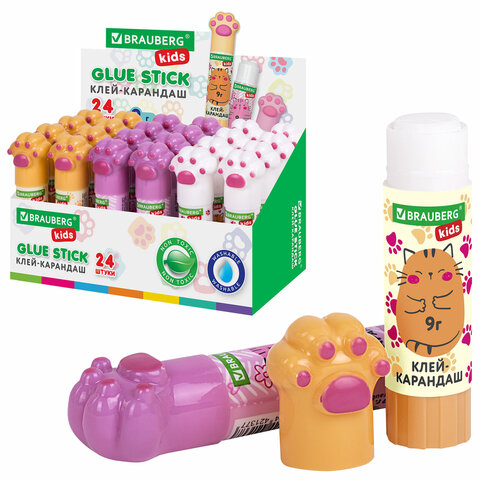 Клей-карандаш "Лапки" Cat Paw, 9 г, фигурный колпачок, BRAUBERG KIDS, Клей-карандаш "Лапки" Cat Paw, 9 г, фигурный колпачок, BRAUBERG KIDS,