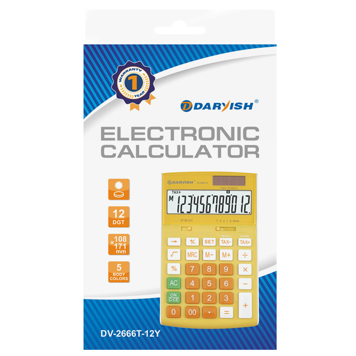 Калькулятор настольный 12 разр. "Darvish" 108*171*29мм жёлтый