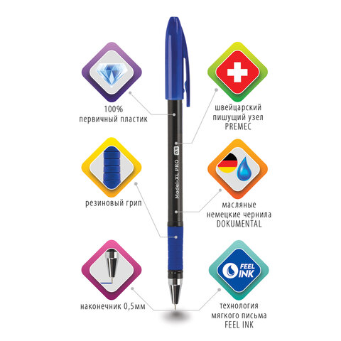 Ручка шариковая масляная с грипом BRAUBERG "Model-XL PRO", СИНЯЯ, узел