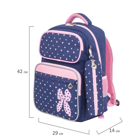 Рюкзак ЮНЛАНДИЯ COMPLETE, с пеналом в комплекте, эрго-спинка, Pink bow, 42х29х14 Рюкзак ЮНЛАНДИЯ COMPLETE, с пеналом в комплекте, эрго-спинка, Pink bow, 42х29х14