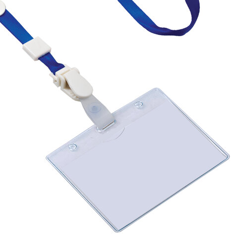 Лента для бейджей, 45 см, съемный пластиковый клип-замок с петелькой, СИНЯЯ, Лента для бейджей, 45 см, съемный пластиковый клип-замок с петелькой, СИНЯЯ,