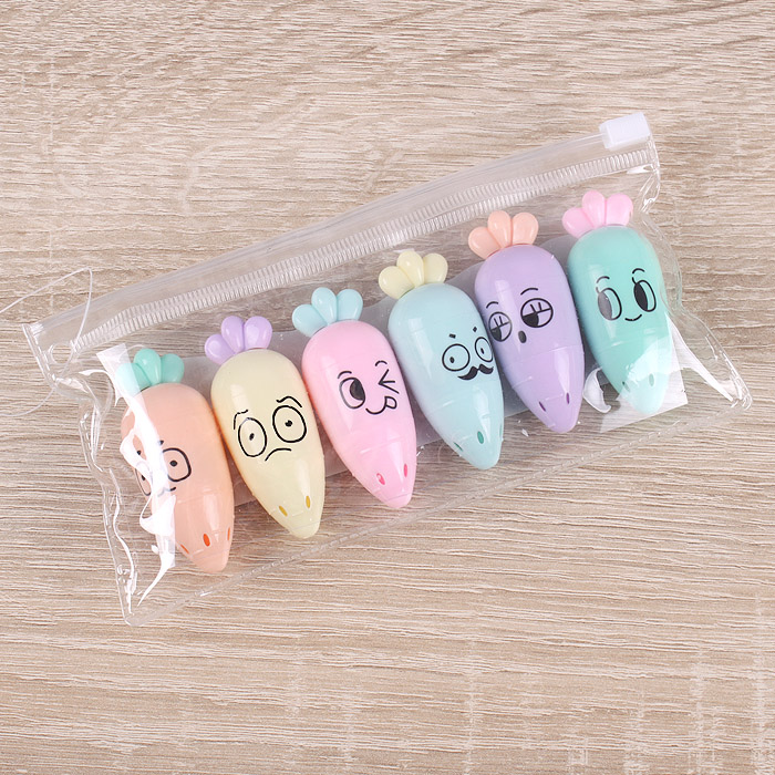 Текстмаркеры "Морковка" в наборе 6 цветов