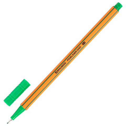 Ручка капиллярная (линер) ЗЕЛЕНАЯ, BRAUBERG "FINE 040", шестигранная, Ручка капиллярная (линер) ЗЕЛЕНАЯ, BRAUBERG "FINE 040", шестигранная,