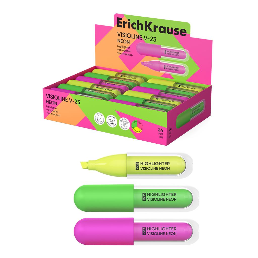 Текстмаркер ErichKrause Visioline V-23 Neon, цвет чернил ассорти (в Текстмаркер ErichKrause Visioline V-23 Neon, цвет чернил ассорти (в