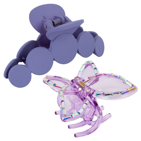 Крабы для волос НАБОР 2 шт., 7 см / 10 см, глянцевый, soft-touch, фиолетовый,