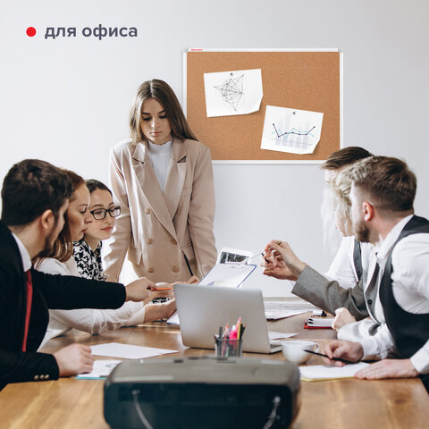 Доска пробковая 70х50 см, алюминиевая рамка, ГАРАНТИЯ 10 ЛЕТ, РОССИЯ, BRAUBERG,