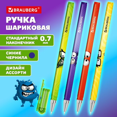 Ручка шариковая с принтом BRAUBERG "МОНСТРИКИ", СИНЯЯ, SOFT TOUCH Ручка шариковая с принтом BRAUBERG "МОНСТРИКИ", СИНЯЯ, SOFT TOUCH