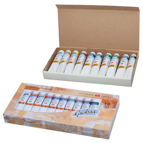 Краски масляные художественные "Ладога", НАБОР 10 цветов по 46 мл, в Краски масляные художественные "Ладога", НАБОР 10 цветов по 46 мл, в